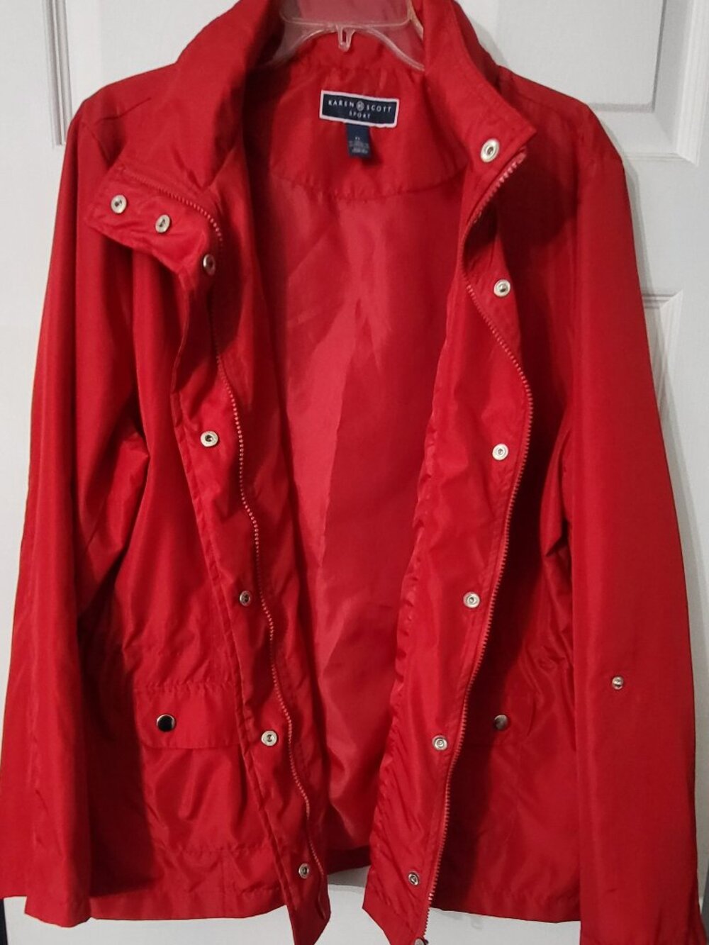 Karen Scott- Ladies Jacket-Sport-Red Snap‑Front Jacket–XL–Lightweight & Casual